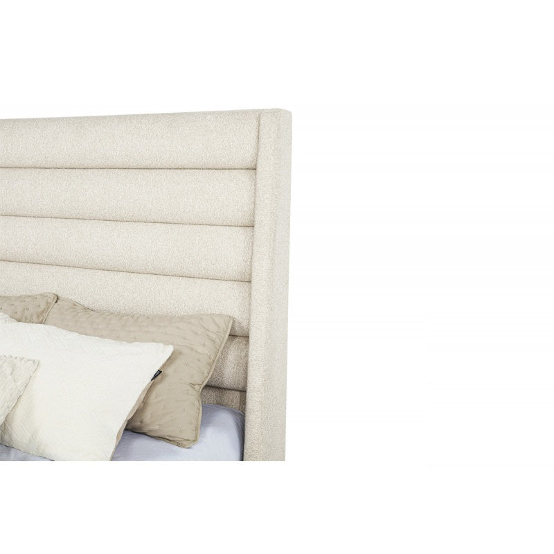 English Elm Upholstered Queen Platform Bed with Rolled Channel Tufted Headboard, Beige Polyester, No Box Spring Needed B011S01963