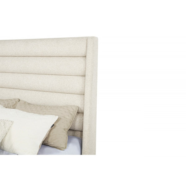 English Elm Upholstered Queen Platform Bed with Rolled Channel Tufted Headboard, Beige Polyester, No Box Spring Needed B011S01963