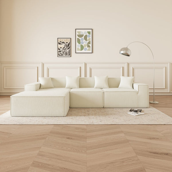 English Elm Modular L-Shaped Sectional Sofa - Reversible Chaise, Soft Corduroy Fabric, Space-Saving Comfort W1765S00107