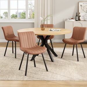 English Elm 47 Inch Round Dining Table For 4-6 People, Mid-Century Modern Style, Sturdy Wood & Metal Design T3623P380336