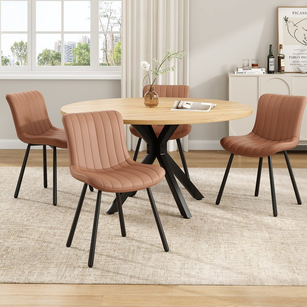 English Elm 47 Inch Round Dining Table For 4-6 People, Mid-Century Modern Style, Sturdy Wood & Metal Design T3623P380336