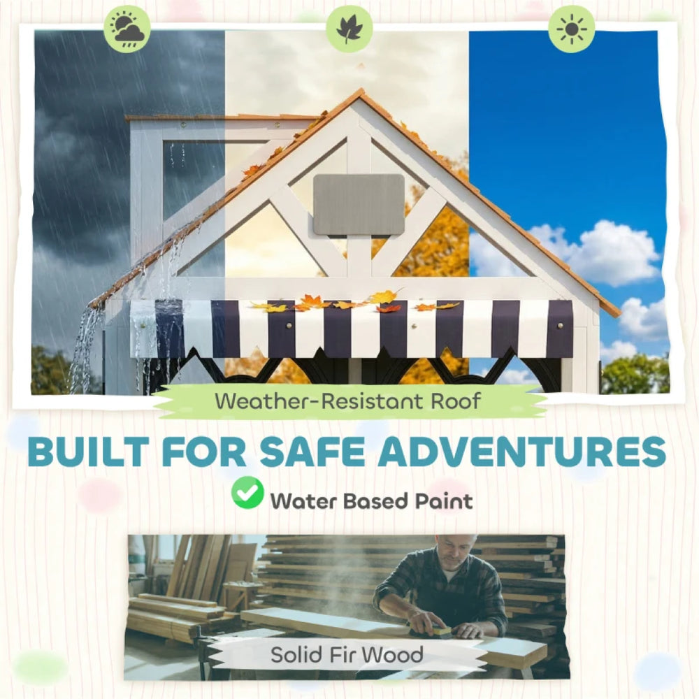 English Elm Comfortable Solid Fir Wood Outdoor Playhouse with Stove Blackboard and Doorbell T3971P491773