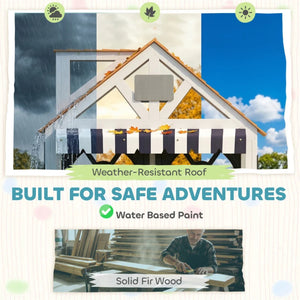 English Elm Comfortable Solid Fir Wood Outdoor Playhouse with Stove Blackboard and Doorbell T3971P491773