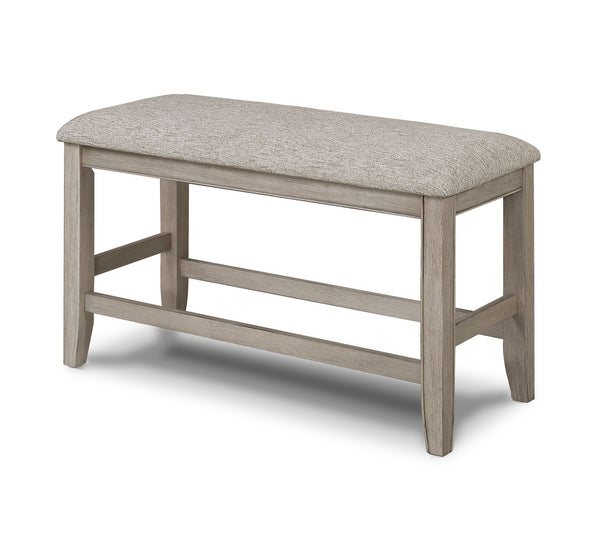 English Elm Farmhouse 40" Counter Height Bench Upholstered Tan Beige-Gray Seat, Wooden Footrest, 40x17x25" B011P240450