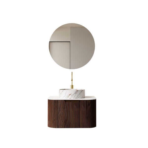 English Elm Dina 24" Wall-Mounted Bathroom Vanity With Unique Stone-Pattern Sink & Stylish Dark Walnut Storage W2615S00494