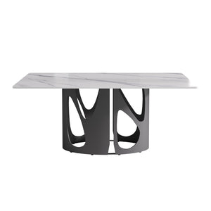 English Elm Black Iron Honeycomb Base Sintered Stone Dining Table Seats Eight Modern Decor W1535S00637