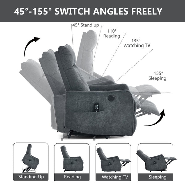 English Elm Beige Chenille Power Lift Recliner with Massage Heat and Usb for Senior Comfort Grey W1803P369077