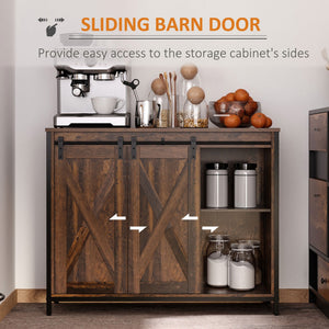 English Elm HOMCOM Rustic Farmhouse Buffet Cabinet with Sliding Barn Doors, 3 Drawers, Adjustable Shelves, Sturdy W2225P173872