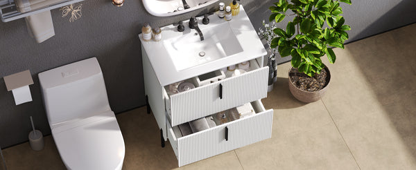 English Elm Christopher Knight Home® - 30" Elegant Bathroom Vanity With Ceramic Sink, Soft-Close Drawers & Fluted Design In Timeless White N817P295761W