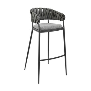 English Elm Ylena Gray Faux Leather & Fabric Bar Stool — Black Metal Frame, Comfortable Upholstery, Durable Design B2736P268561