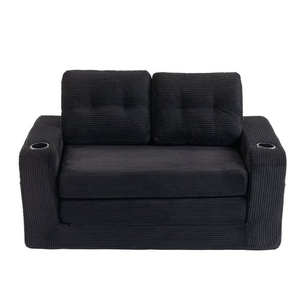English Elm Convertible Floor Sofa Bed with Memory Foam and Ribbed Corduroy for Small Spaces Black W395P438026