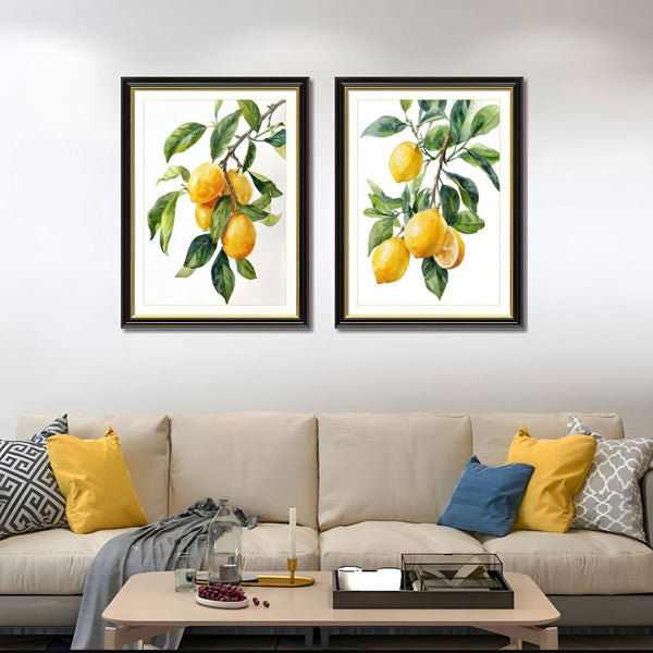 English Elm Set Of 2 Lemon Botanical Canvas Prints – Vibrant Fruit Art In Solid Wood Frames For Stylish Décor T3976P383240-GIGA