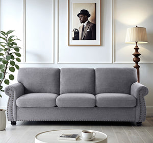 English Elm Soft Velvet Sofa - Luxurious 3-Seater Velvet Couch with High-Density Foam, Turned Wood Legs, Chic Lounge Cozy Modern Design Grey B2735P292316