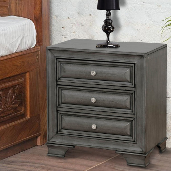 English Elm Transitional Gray Wood Nightstand with Built-in Usb Charging and Ambient Nightlight B056P216860