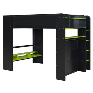 English Elm Full Size Gaming Bunk Bed with Rgb Lighting Integrated Desk Wardrobe and Storage Green LT100266AAG