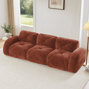 English Elm 110''boneless Velvet Sectional Sofa Modular Cloud Seating with Tufted Cushions for Living Rooms Red+Brown W714S01607