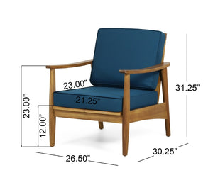 English Elm Christopher Knight Home® - Willowbrook Acacia Teak Brown 4-Piece Outdoor Conversation Set with Slat Design & Teal Cushions 68624.00DT-2_68628.00DT