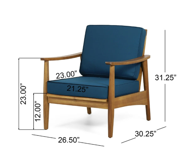 English Elm Christopher Knight Home® - Willowbrook Acacia Teak Brown 4-Piece Outdoor Conversation Set with Slat Design & Teal Cushions 68624.00DT-2_68628.00DT