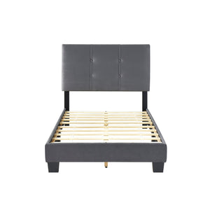 English Elm 1pc Twin Platform Bed Velvet Upholstered Button-Tufted Headboard Adjustable Height Low-Profile Solid Wood Frame 42" x 79.5" Dark Gray 44.5 L x 26 W x 5 H B011P203576