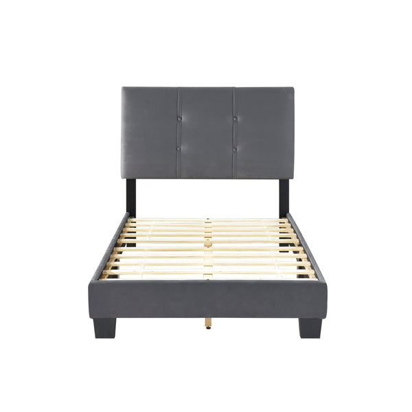 English Elm 1pc Twin Platform Bed Velvet Upholstered Button-Tufted Headboard Adjustable Height Low-Profile Solid Wood Frame 42" x 79.5" Dark Gray 44.5 L x 26 W x 5 H B011P203576