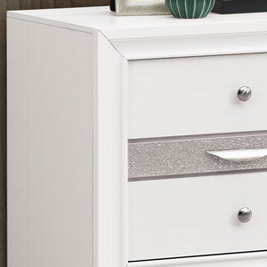 English Elm Madrid three-drawer nightstand with felt-lined top drawer, durable laminate wood grain finish and solid trim White 29 L x 29 W x 19 H B078P286066