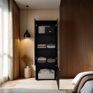 English Elm Armoire, Three-Door Engineered Wood Wardrobe in Walnut and Black Wengue with 3 Shelves for Organized Storage Multi 70.87 L x 23.62 W x 5.51 H B097P369450