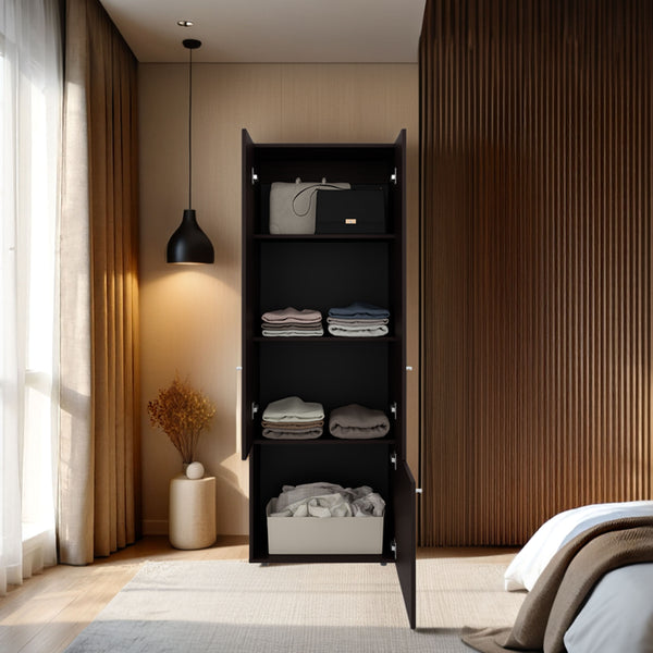 English Elm Armoire, Three-Door Engineered Wood Wardrobe in Walnut and Black Wengue with 3 Shelves for Organized Storage Multi 70.87 L x 23.62 W x 5.51 H B097P369450