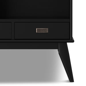 English Elm Draper Mid-Century Wide Bookcase & Storage Unit — Solid Rubberwood Black Finish, 6 Shelves, 2 Drawers, Anti-Tip B136P238616