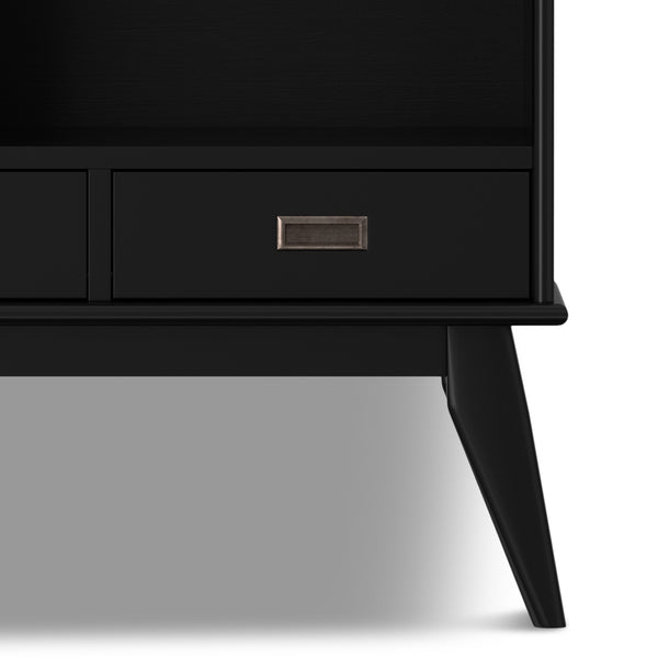 English Elm Draper Mid-Century Wide Bookcase & Storage Unit — Solid Rubberwood Black Finish, 6 Shelves, 2 Drawers, Anti-Tip B136P238616