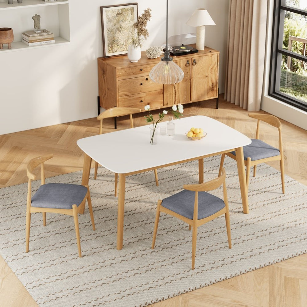 English Elm 5-piece Mid-century Modern Dining Set Rubberwood Table Splayed Legs Cushioned Chairs Gray,White Oak N759S002002L