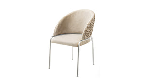 English Elm Onyx Luxurious Beige Velvet & Chenille Accent Chair with Sturdy Metal Frame, Modern Contrast Design B009P332653