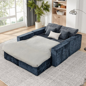 English Elm 142" Cloud Sectional Sofa with 52" Chaise U-Shaped Modular Deep Seat Plush Chenille No Assembly Blue W1117S00237