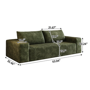 English Elm 63" Corduroy Loveseat Sofa Green - Deep Seat, Ergonomic Support, No Assembly, Durable 600lb Capacity W2824P362309