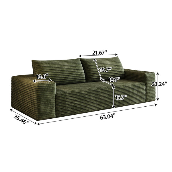 English Elm 63" Corduroy Loveseat Sofa Green - Deep Seat, Ergonomic Support, No Assembly, Durable 600lb Capacity W2824P362309