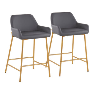 English Elm Daniella Set Of 2 Contemporary Glam Counter Stools In Gold And Grey Faux Leather For Stylish Spaces B202S00039