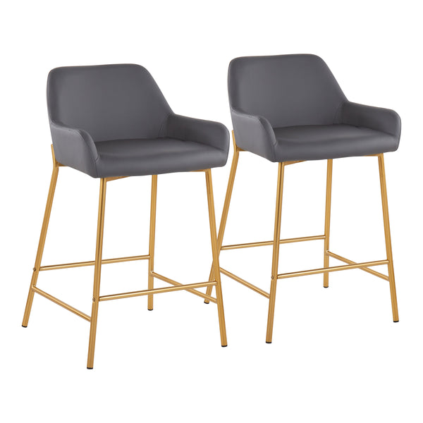 English Elm Daniella Set Of 2 Contemporary Glam Counter Stools In Gold And Grey Faux Leather For Stylish Spaces B202S00039