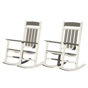 English Elm Outdoor Rocking Chairs Set of 2 HDPE Patio Oversized Rockers for Adults, Weatherproof, Ergonomic Comfort Grey+White W1859P360054