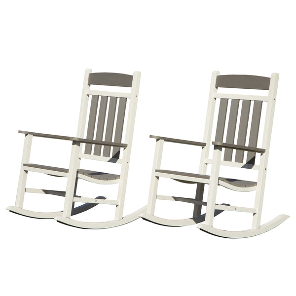 English Elm Outdoor Rocking Chairs Set of 2 HDPE Patio Oversized Rockers for Adults, Weatherproof, Ergonomic Comfort Grey+White W1859P360054