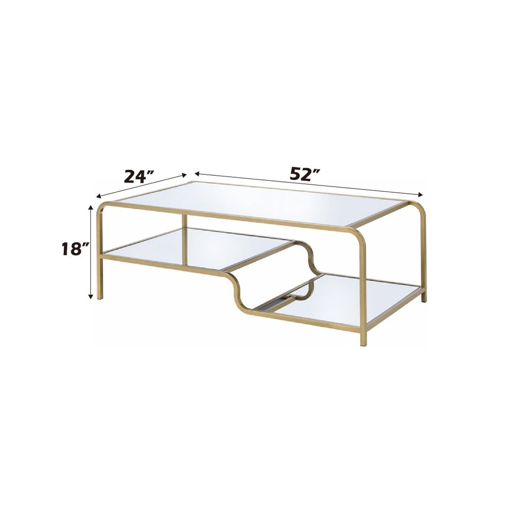 English Elm Astrid Three Tier Mirrored Coffee Table with Gold Metal Frame for Glam Living Rooms B2726P255309