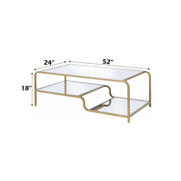 English Elm Astrid Three Tier Mirrored Coffee Table with Gold Metal Frame for Glam Living Rooms B2726P255309