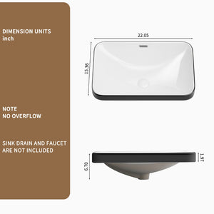 English Elm Ceramic Undermount Vanity Sink Glazed Porcelain Basin Flush Mount Minimalist Bath W3402P406917