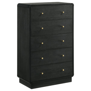 English Elm Burton Black 5-Drawer Chest of Drawers with Rounded Corners, Brass Knobs & Deep Storage Appeal B062P375417