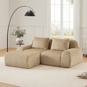 English Elm 82" Modular L-shaped Sectional Sofa Flannelette Upholstered with Movable Ottoman Living Room Light Camel W714S01510