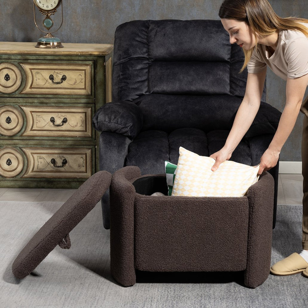 English Elm Mid Mid Century Modern Velvet Accent Chair with Wood Frame, Storage Ottoman, Cozy Reading Seat Brown W547P299475