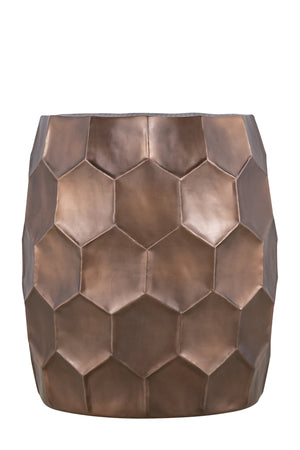 English Elm Modern Round Hand-Hammered Aluminum Coffee & End Table Set — Hexagonal Patterned Artisanal Design Copper B009S01531