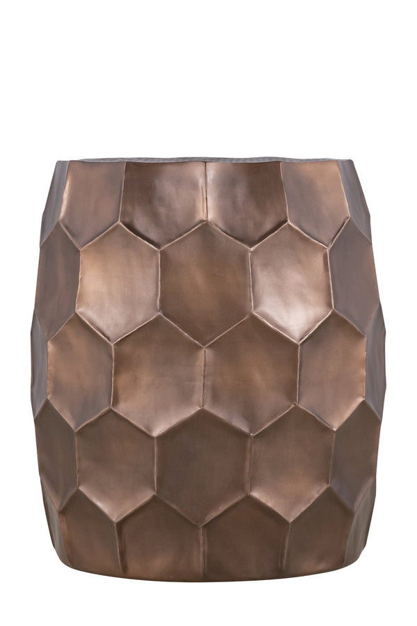 English Elm Modern Round Hand-Hammered Aluminum Coffee & End Table Set — Hexagonal Patterned Artisanal Design Copper B009S01531