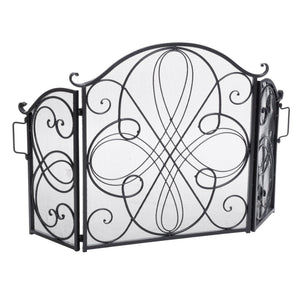 English Elm Christopher Knight Home® - KINGSPORT Rosalinda Floral Iron Fireplace Screen in Black Brushed Gold Finish with Ornate Detail and Protection 55340.00SIL