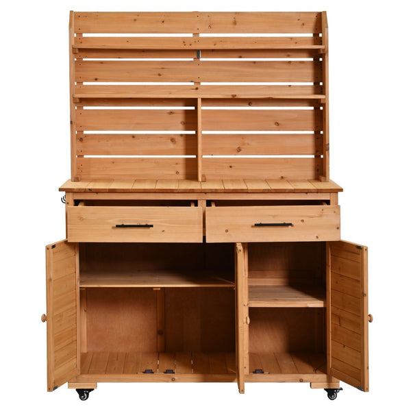 English Elm (assembly Video) Topmax Solid Fir Outdoor Potting Bench Grill Cart with Hutch Storage Natural Wood N717P404333A