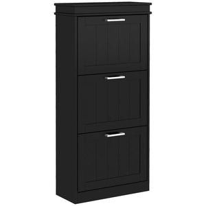 English Elm Homcom Slim Shoe Cabinet - Modern Entryway Organizer With 3 Flip Drawers For 15 Pairs, Black Finish W2225P229501