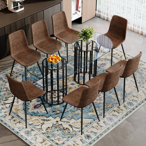 English Elm Table and Chair Set Oval Tempered Glass Seats 8 Light Luxury Dining Room W1151S04753